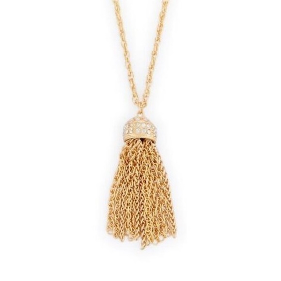 Gold-tone Tassel Necklace with Crystal Beads NWT - Picture 2 of 3